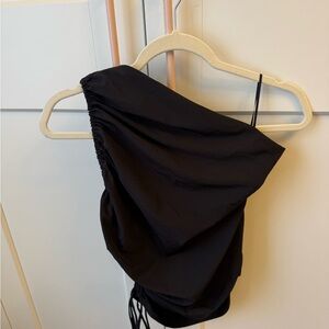 Zara Black One-Shoulder Top with ruched sides